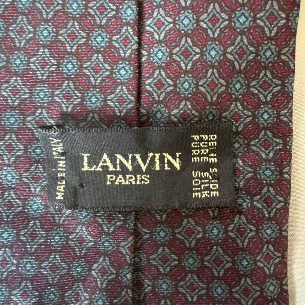 Lanvin Paris Silk Tie Set Bundle 2 Floral Geometric Grey Burgundy Made in Italy - Picture 8 of 8